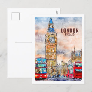 London England Famous Travel Watercolor Sketch Postkarte