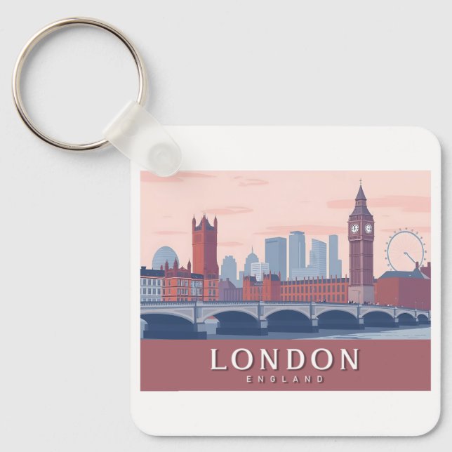 London England Pastel Travel Design Schlüsselanhänger (Vorderseite)