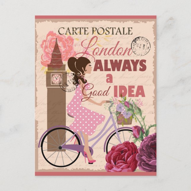 London England Pink Vintage Travel Postkarte (Vorderseite)