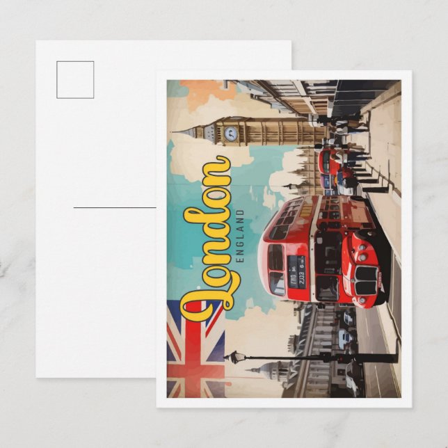 London England Pop Art Travel Illustration Postkarte (Vorne/Hinten)