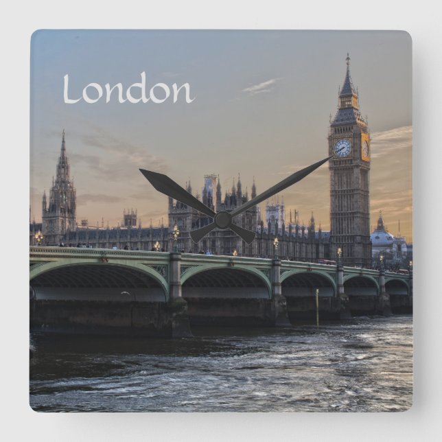 London England Quadratische Wanduhr (Vorderseite)