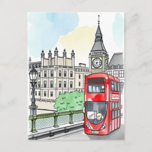 London England Red Bus Vintage Travel Postcard Postkarte