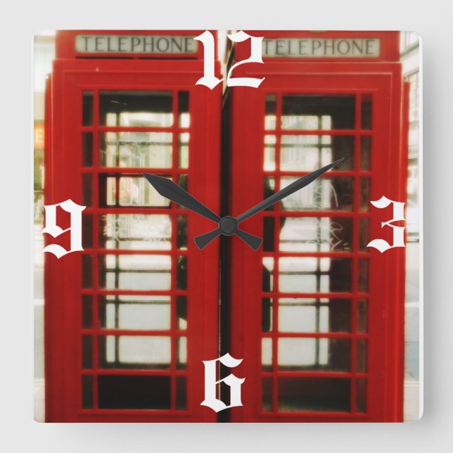 LONDON ENGLAND RED TELEPHONE BOOTH clock Quadratische Wanduhr (Vorderseite)