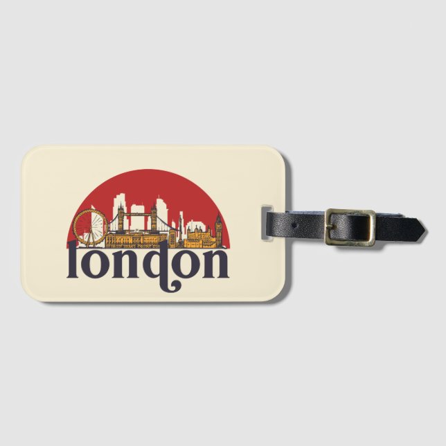 London England Retro City Skyline City Art Gepäckanhänger (Vorderseite (Horizontal))