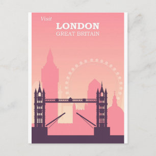 London England Rosa Vintage Reise Postkarte