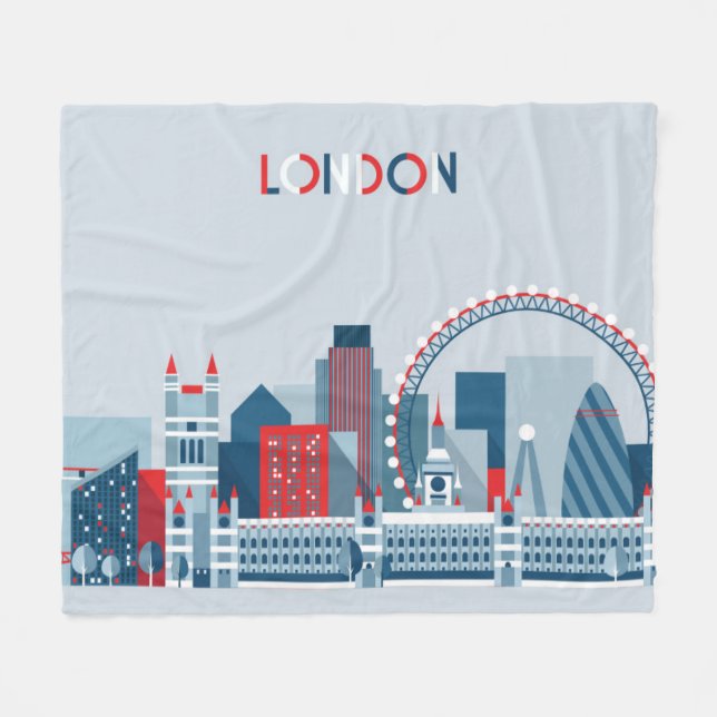 London, England | rote, weiße und blaue Skyline Fleecedecke (Vorderseite (Horizontal))
