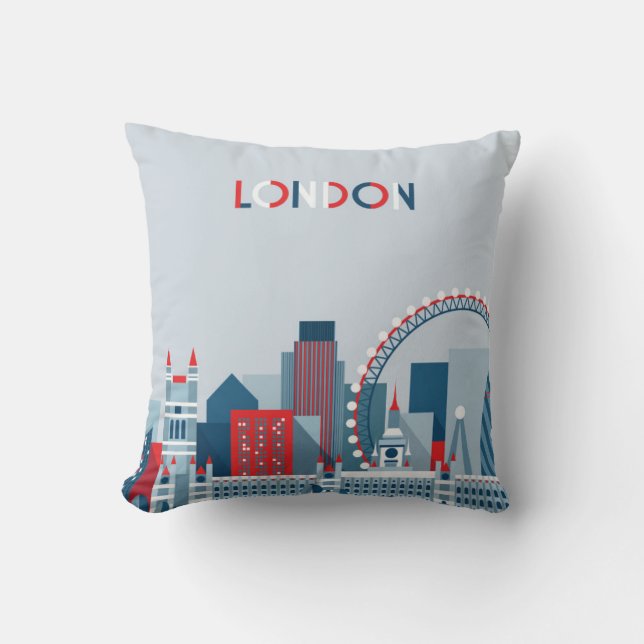 London, England | rote, weiße und blaue Skyline Kissen (Vorderseite)