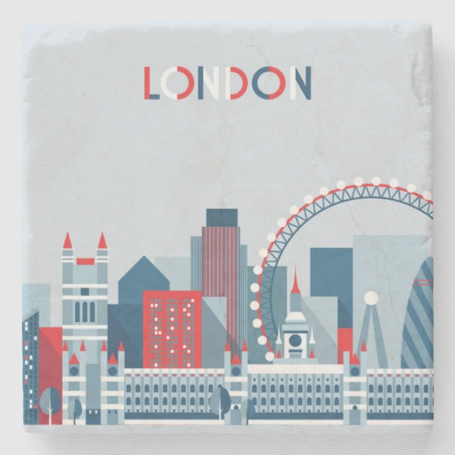 London, England | rote, weiße und blaue Skyline Steinuntersetzer (Vorderseite)