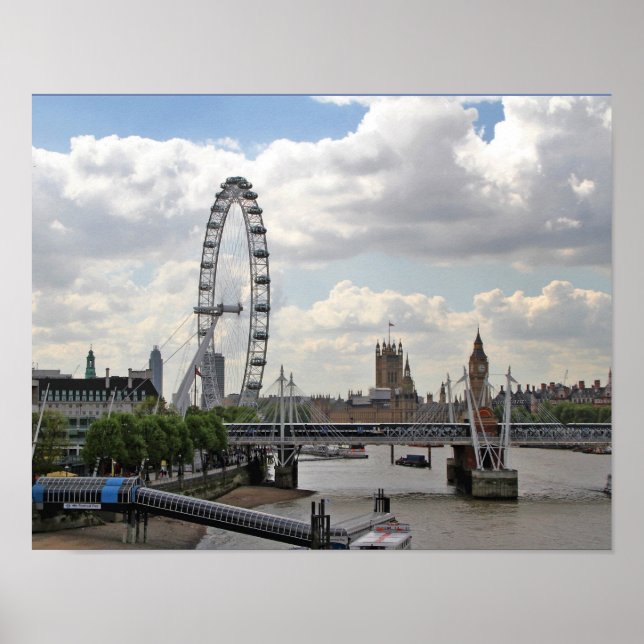 London England Skyline, Big Ben, London Eye, Thems Poster (Vorne)