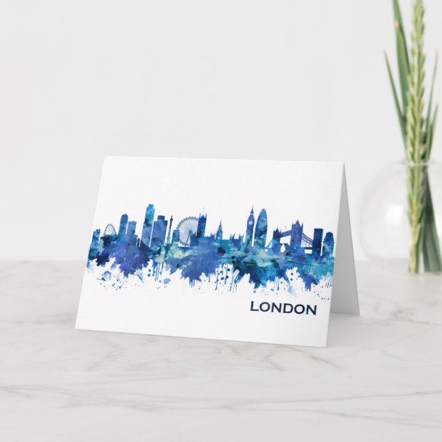 London England Skyline Blue Feiertagskarte (Vorderseite)