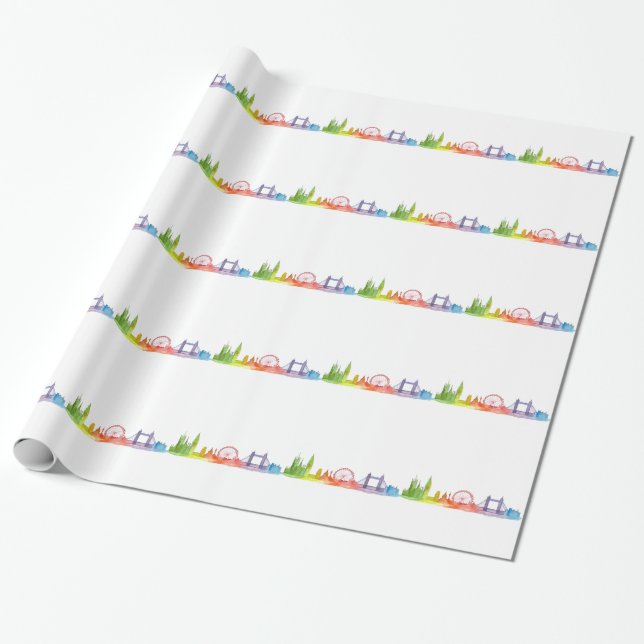 London England Skyline Colorful Pattern Modern W Geschenkpapier (Ungerollt)