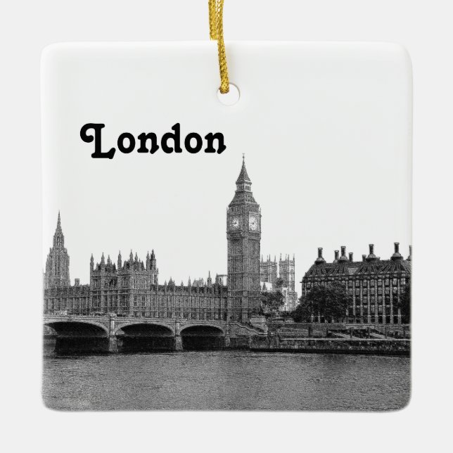 London England Skyline Etched Keramikornament (Vorderseite)