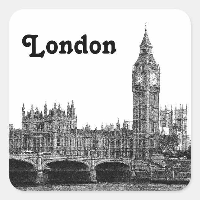 London England Skyline Etched Quadratischer Aufkleber (Vorderseite)
