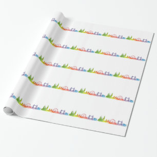London England Skyline Farbige Muster Moderne W Geschenkpapier