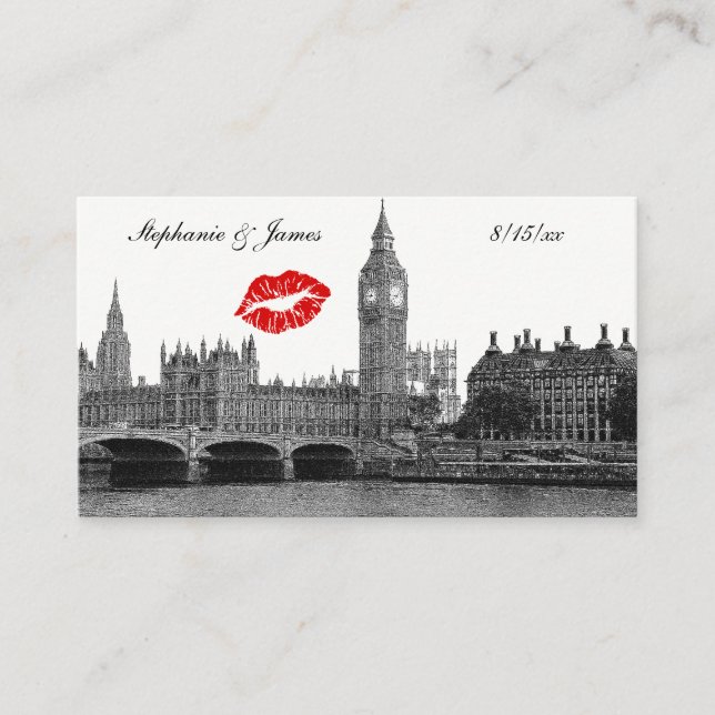 London England Skyline Kiss BW Escort Cards Platzkarte (Vorderseite)