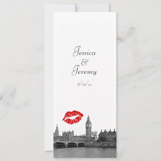 London England Skyline Kiss Menu Empfang Einladung (Vorderseite)