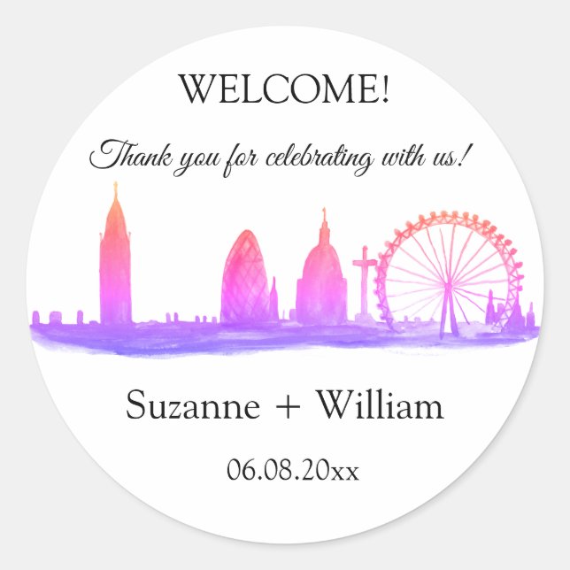 London England Skyline Pink Favorites Hochzeiten Runder Aufkleber (Vorderseite)