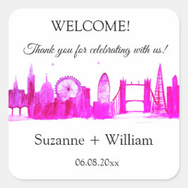 London England Skyline Pink Favorits Weddings Squa Quadratischer Aufkleber