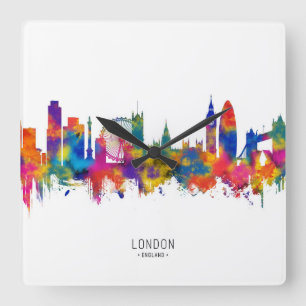 London England Skyline Quadratische Wanduhr