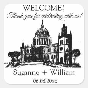 London England Skyline Schwarz Weiß Geschenke Hoch Quadratischer Aufkleber