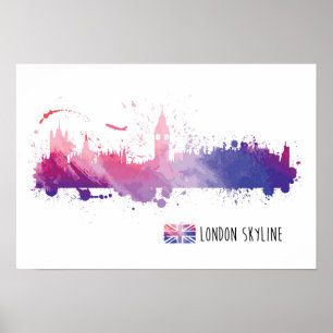 London England Skyline Splash Poster