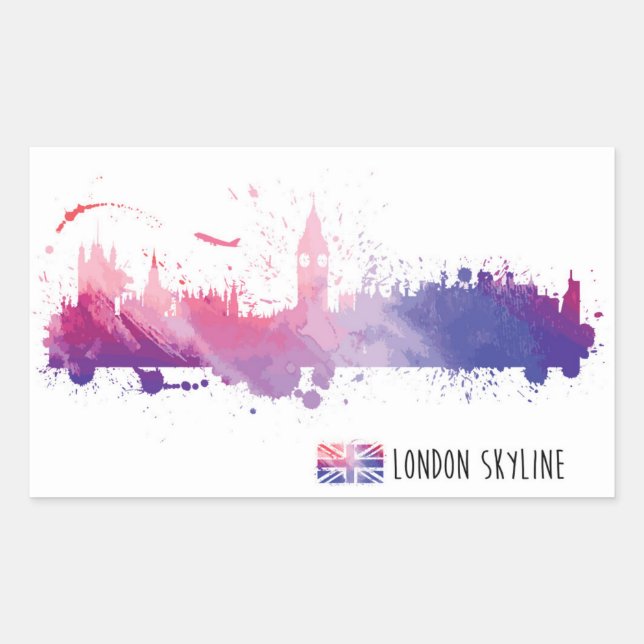 London England Skyline Splash Rechteckiger Aufkleber (Vorderseite)