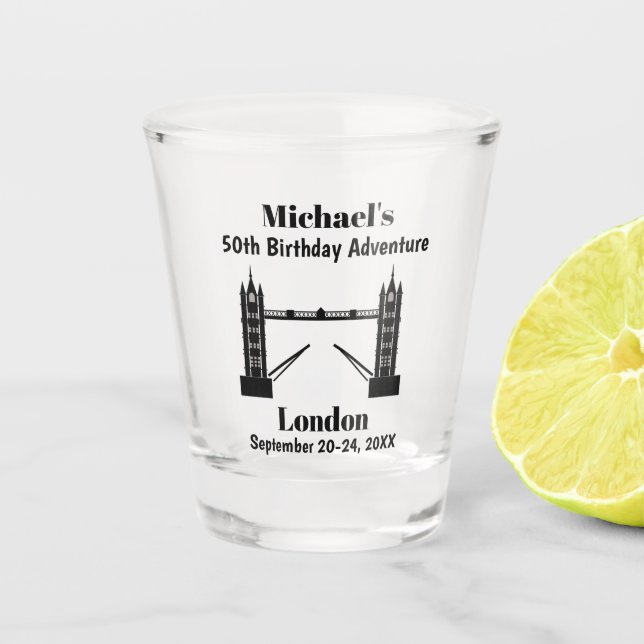London England Tower Bridge Birthday Trip Favor Schnapsglas (Vorderseite)