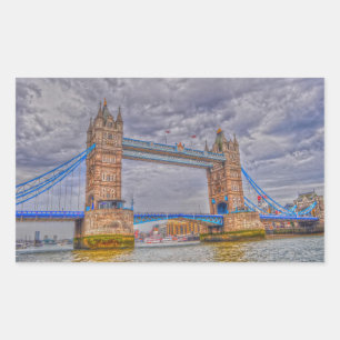 London, England Tower Bridge & Thames River Rechteckiger Aufkleber
