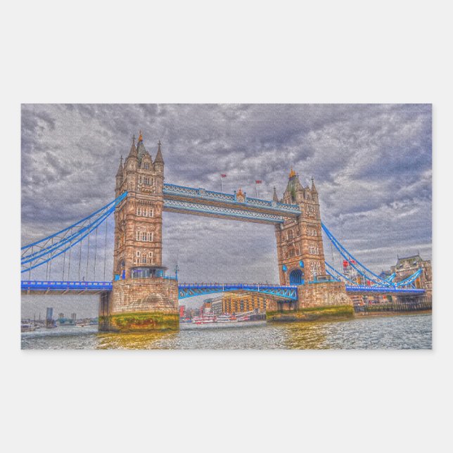 London, England Tower Bridge & Thames River Rechteckiger Aufkleber (Vorderseite)