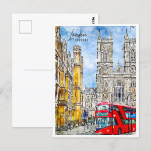 London England Travel Place Watercolor Postkarte