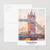 London England Travel Watercolor Hand Drawn