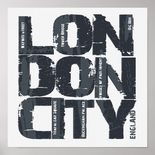 London, England Typografie Poster (Vorne)