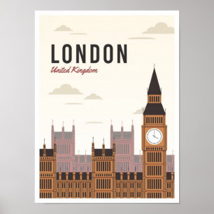 London England UK Kunst Vintage Reise Illustration Poster