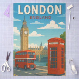 London England Vintage Reise Big Ben, Roter Bus Seidenpapier