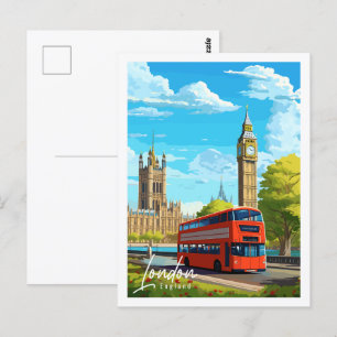 London England Vintage Reise Place Illustration Postkarte