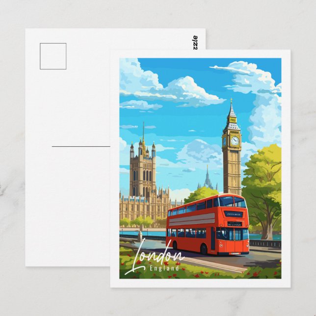 London England Vintage Reise Place Illustration Postkarte (Vorne/Hinten)