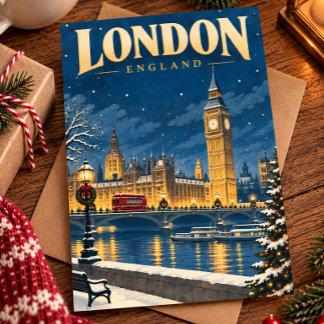 London England Vintage Weihnachten Reise Postkarte
