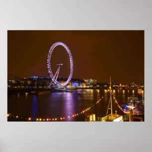 London Eye, Themse und Lichter von Poster
