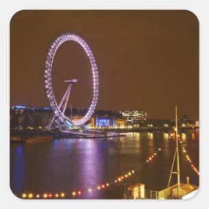 London Eye, Themse und Lichter von Quadratischer Aufkleber