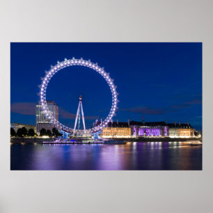 London Eye und City Hall Nacht Poster