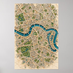 London Fluss Thames Luftbild Stadtplan Wandkunst Poster