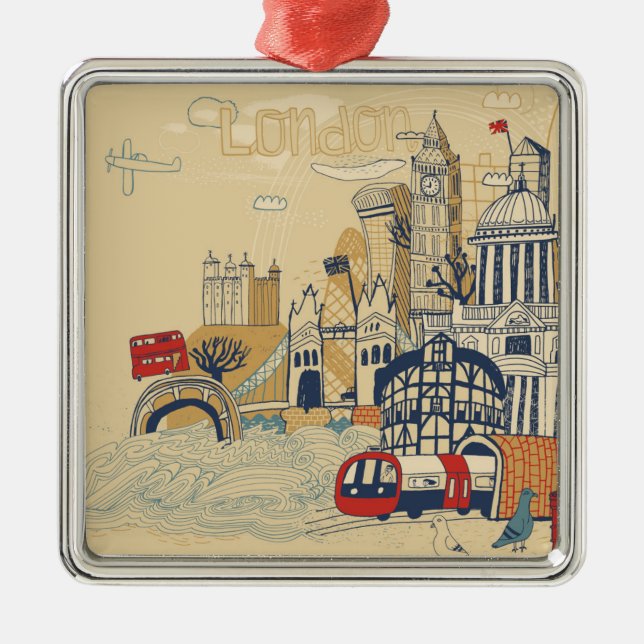 London-Gekritzel-Szene Ornament Aus Metall (Vorne)