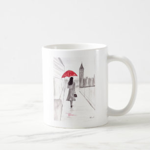 London Girl mit rotem Schirm Wasserfarbe England Kaffeetasse