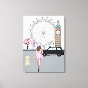 London Girl with Dog in City Leinwanddruck