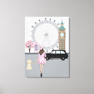 London Girl with Dog in City Leinwanddruck