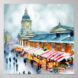 London-Greenwich Market in the Snow (A), Aquarell Poster