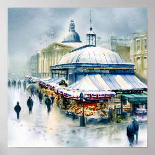 London-Greenwich Market in the Snow (D), Wassercol Poster