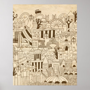 London-Hand gezeichnet auf altem Papier Poster