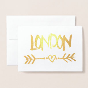 London Heart Arrow Gold Foil Elegante Typografie Folienkarte