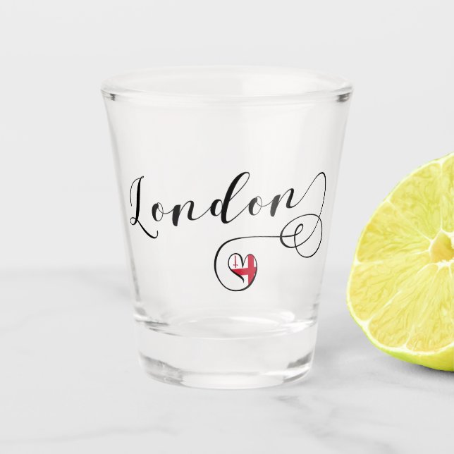 London Heart Flag, England Schnapsglas (Vorderseite)